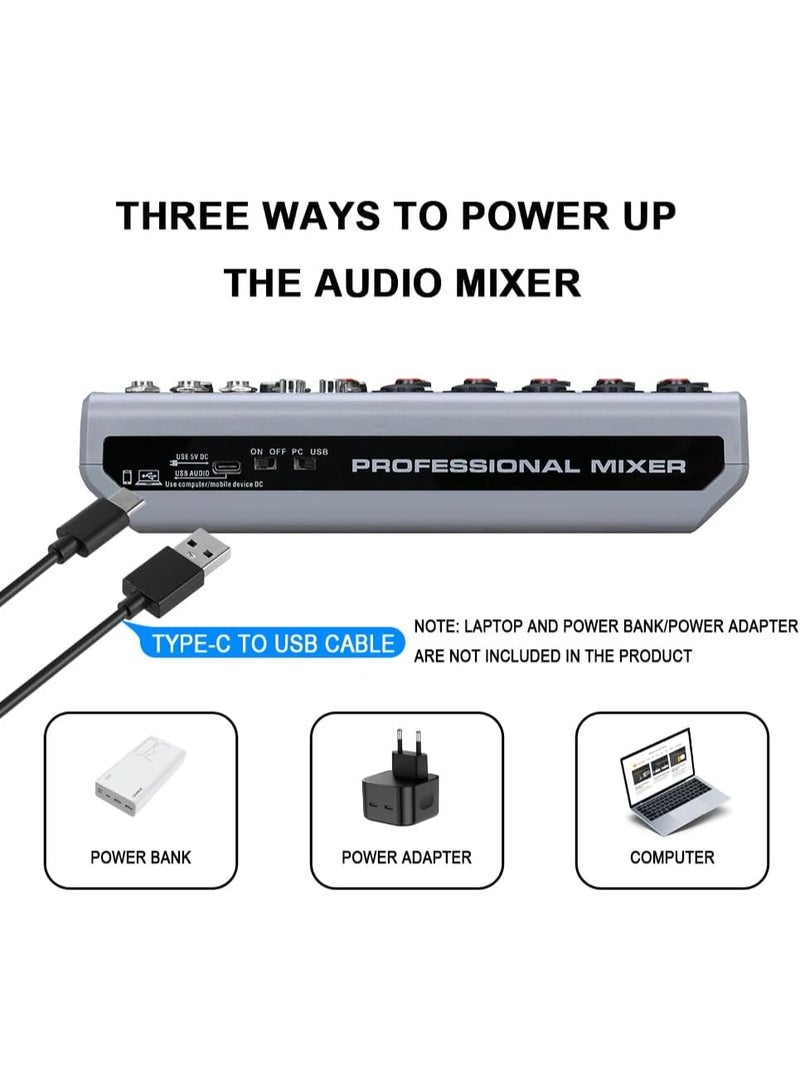 BOMGE BM-07 7 Channel Audio Mixer with USB Bluetooth 48V Phantom Power for Recording Streaming and Podcasting - Image 3