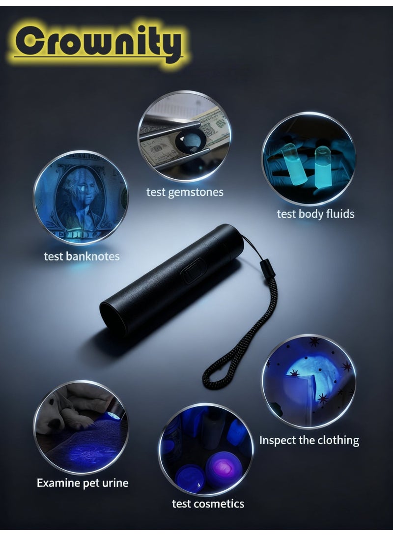 Crownity Rechargeable 365nm UV Flashlight, Black Light for Pet Urine Detection, Scorpion Hunting, Mold & Fungus, Cat Ringworm - Portable UV LED Torch Light for Home & Outdoor Use - Image 4