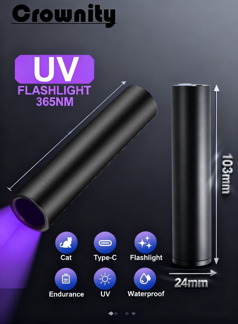 كرونايتي كشاف الأشعة فوق البنفسجية (UV) LED قابل للشحن 365 نانومتر - كشاف يدوي صغير محمول للكشف عن بول الحيوانات الأليفة، الفطريات، سعفة القطط، والعقارب - كشاف عقارب وضوء أسود مثالي للاستخدام المنزلي والرحلات - كشاف اشعة فوق بنفسجية و كشاف العقارب - Image 2