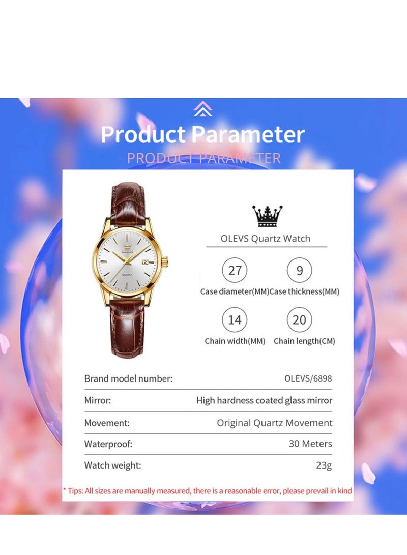 Watches for Women Quartz Analog Water Resistant Leather Watch 6898