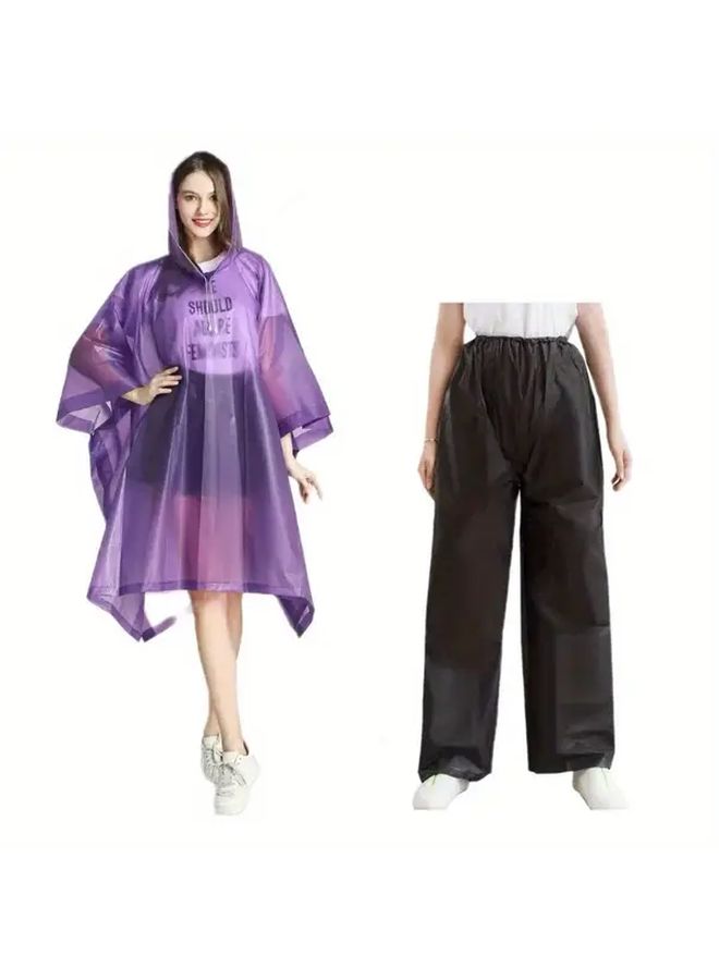 Yellow XL Heavy Duty Full Zip Raincoat Pants Set Hooded Poncho Unisex Adult - Image 4
