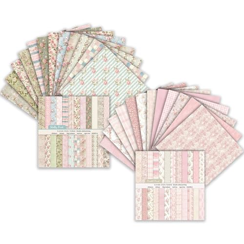 MIATTCLD Scrapbook Paper Double Sided Decorative Craft Paper, 6x6 in Vintage Patterned Papers 48 Sheets Floral Background Papers for Scrapbooking Card Making Journaling Decor (B) - Image 1