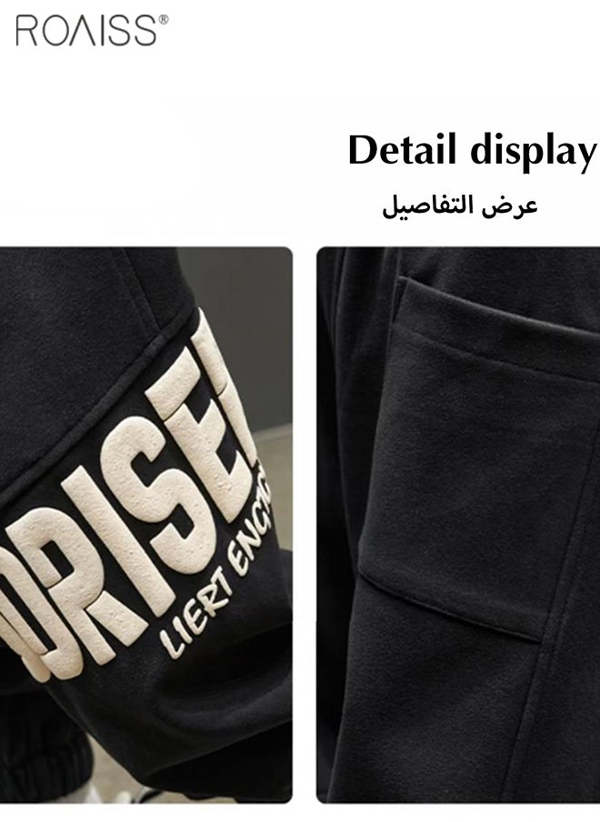 roaiss - Men's Casual Loose Sports Pants Cotton Elastic Waist Drawstring Design Straight Leg Pants Ankle Tightening Fashion Casual Pants - Image 1