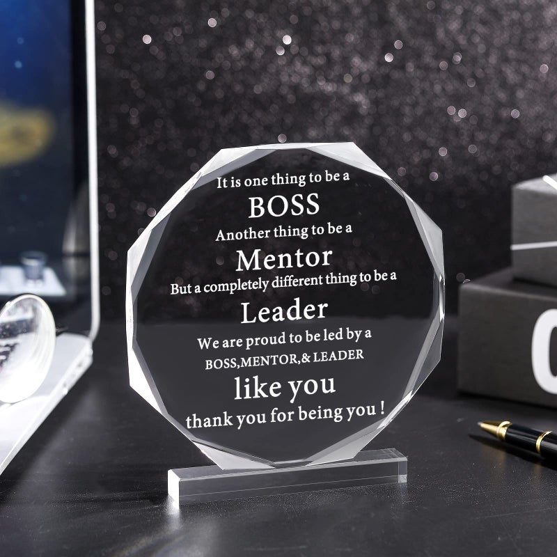 Yulejo Boss Gifts Acrylic Boss Day Gifts for Men Women Office Leader Going Away Gift for Appreciation Plaque Funny Work Acrylic Male Desk Sign Birthday Paperweight (Octagon) - Image 2
