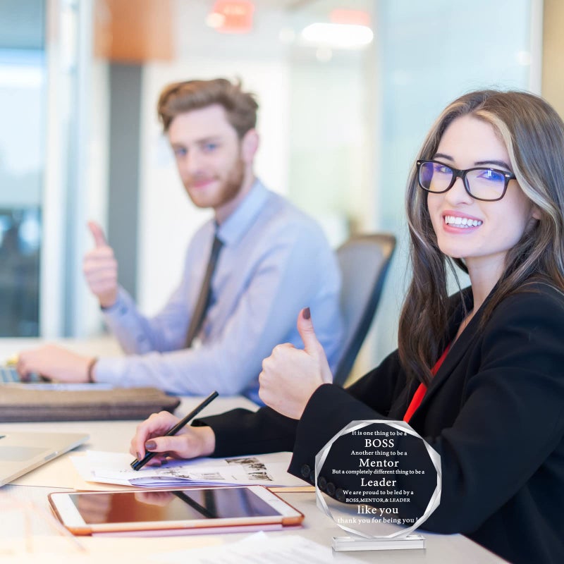 Yulejo Boss Gifts Acrylic Boss Day Gifts for Men Women Office Leader Going Away Gift for Appreciation Plaque Funny Work Acrylic Male Desk Sign Birthday Paperweight (Octagon) - Image 4