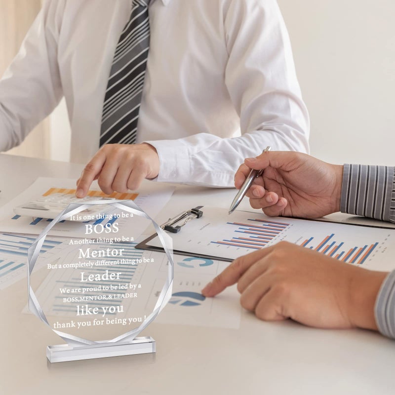 Yulejo Boss Gifts Acrylic Boss Day Gifts for Men Women Office Leader Going Away Gift for Appreciation Plaque Funny Work Acrylic Male Desk Sign Birthday Paperweight (Octagon) - Image 5