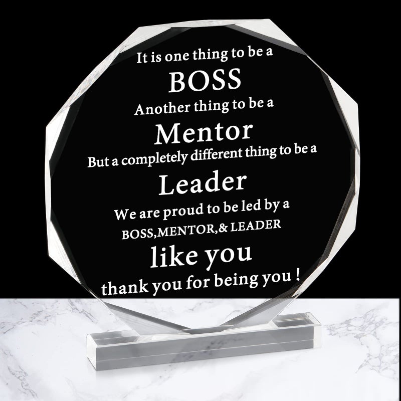 Yulejo Boss Gifts Acrylic Boss Day Gifts for Men Women Office Leader Going Away Gift for Appreciation Plaque Funny Work Acrylic Male Desk Sign Birthday Paperweight (Octagon) - Image 1