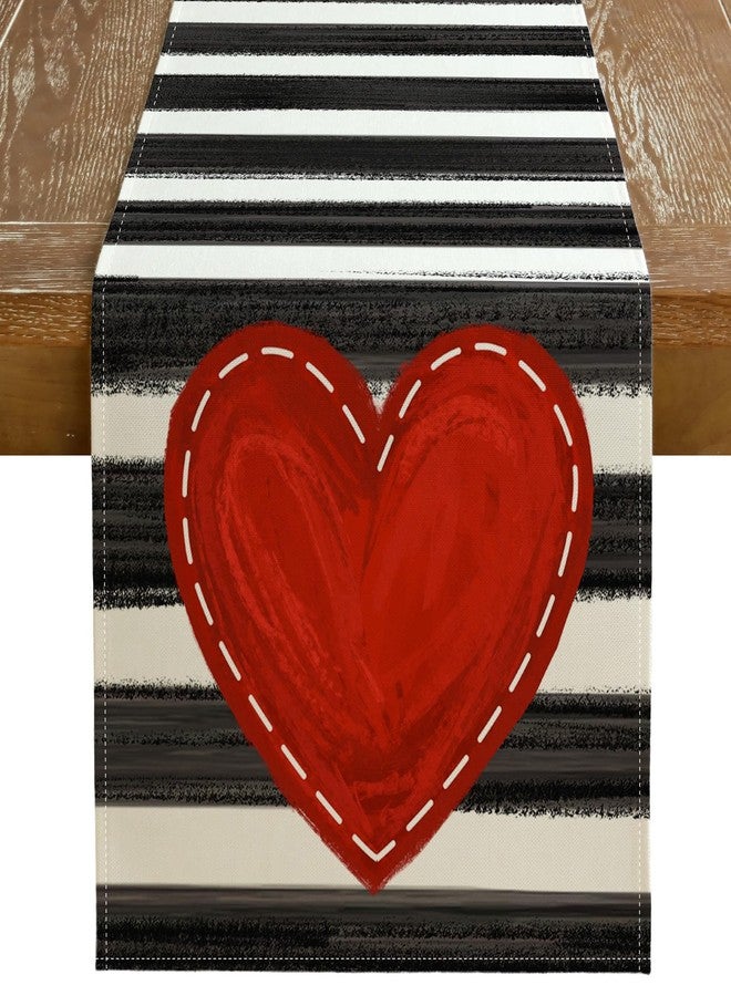 GEEORY Valentine's Day Table Runner 13 x 90 Inch, Red Heart Striped Decorative Farmhouse Table Decoration for Kitchen Dinning, Indoor Outdoor Dinner Party GT135-90 - Image 1