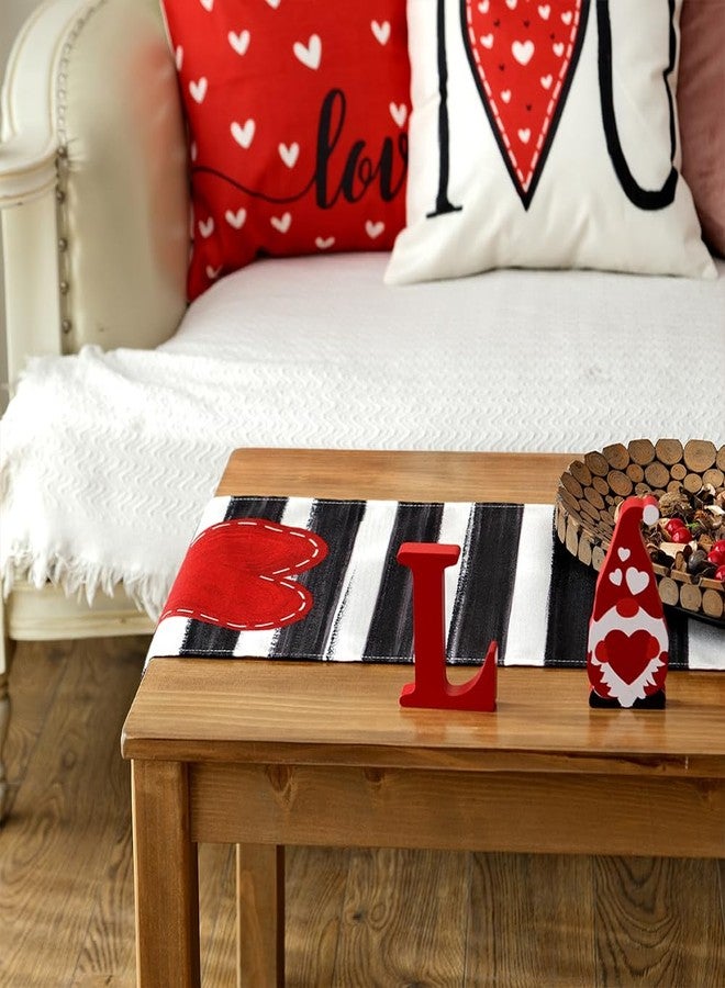 GEEORY Valentine's Day Table Runner 13 x 90 Inch, Red Heart Striped Decorative Farmhouse Table Decoration for Kitchen Dinning, Indoor Outdoor Dinner Party GT135-90 - Image 2