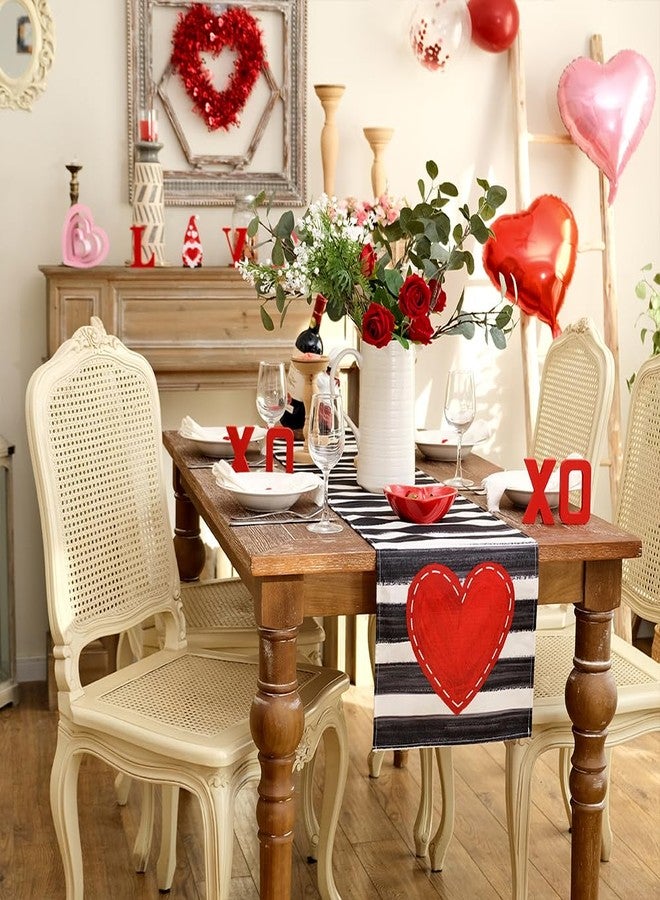 GEEORY Valentine's Day Table Runner 13 x 90 Inch, Red Heart Striped Decorative Farmhouse Table Decoration for Kitchen Dinning, Indoor Outdoor Dinner Party GT135-90 - Image 3