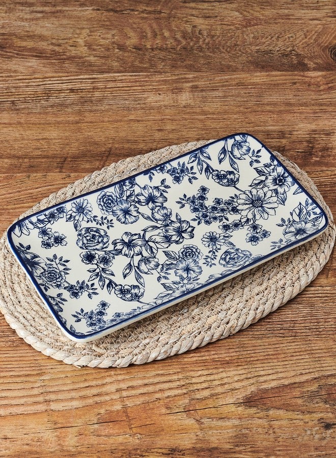 Pfaltzgraff Gabriela Blue Floral Rectangle Platter, 14.75 Inch - Image 4