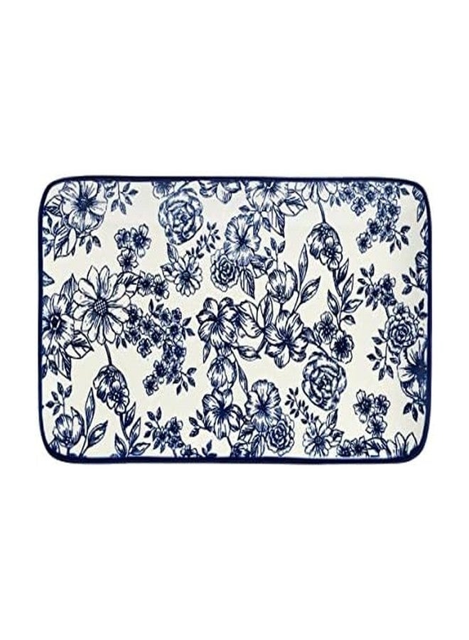 Pfaltzgraff Gabriela Blue Floral Rectangle Platter, 14.75 Inch - Image 1