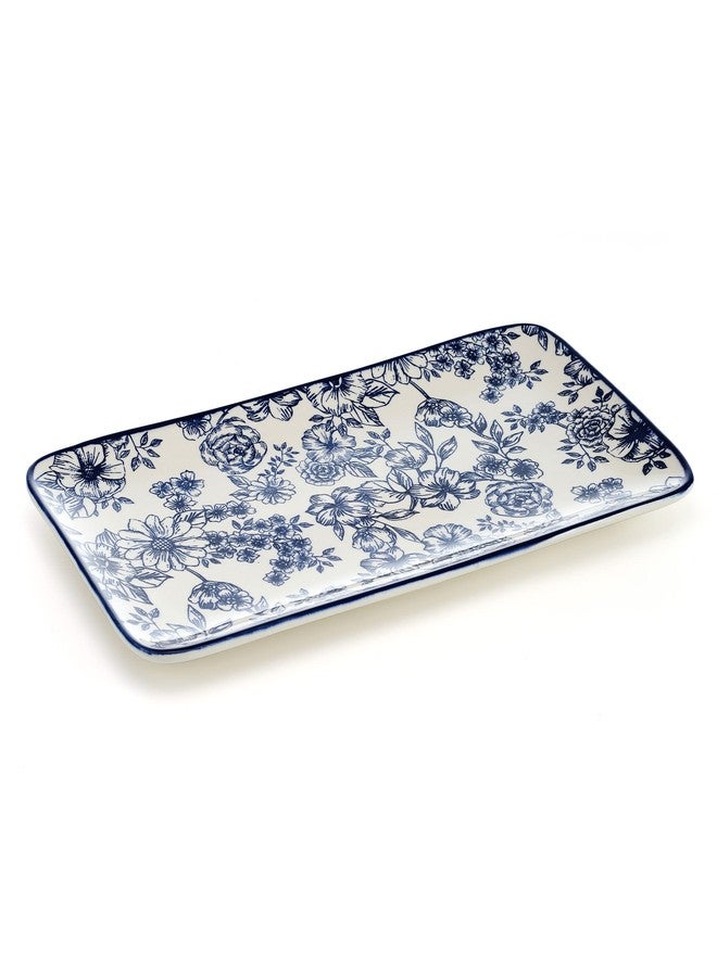 Pfaltzgraff Gabriela Blue Floral Rectangle Platter, 14.75 Inch - Image 2