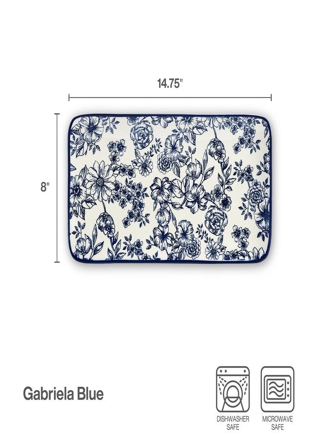 Pfaltzgraff Gabriela Blue Floral Rectangle Platter, 14.75 Inch - Image 3