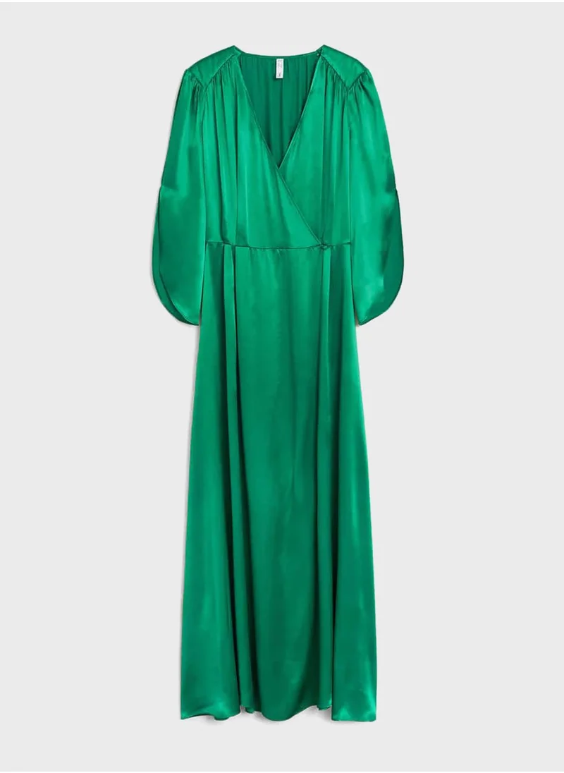 MANGO Emerald Satin Dress