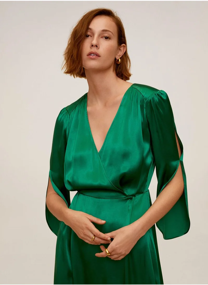 MANGO Emerald Satin Dress