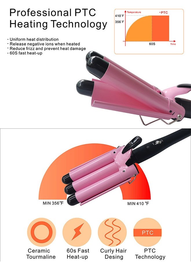 Yolu - 3 Barrels Hair Curler Styling Tool, Hair Waver Curling Iron Wand 25mm With Temperature Adjustable - Image 1