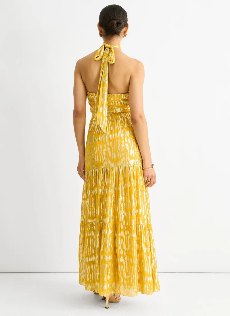 Gini London Animal Jacquard Halter Neck Maxi dress