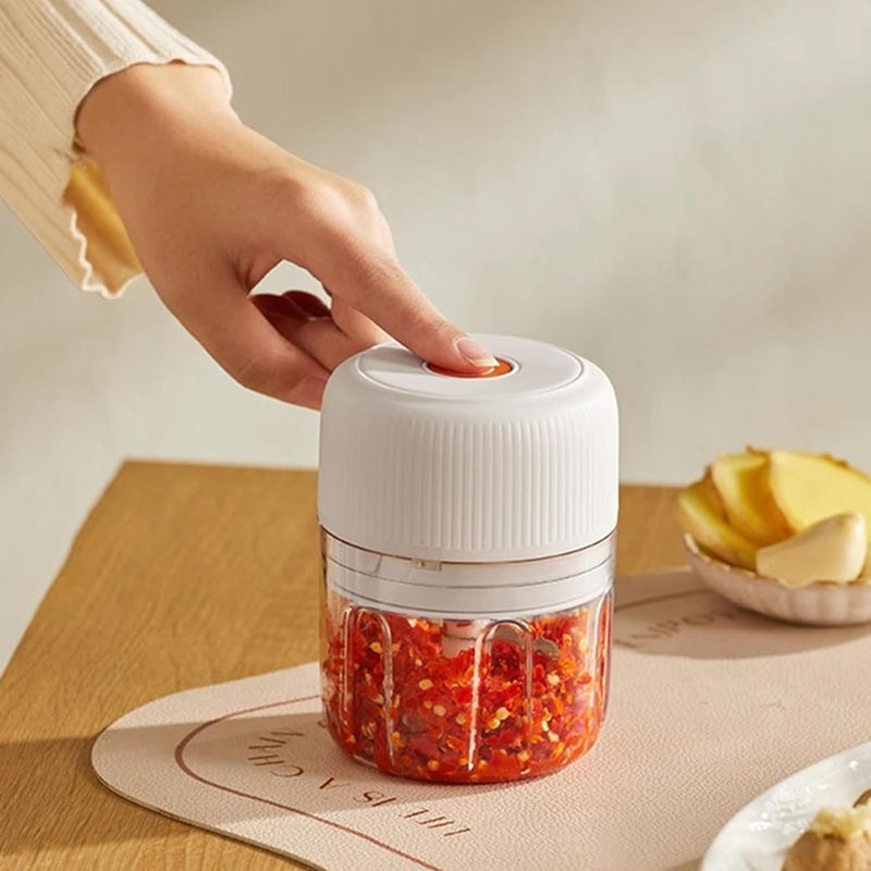 Tazweeq 250ML Food Chopper, Food Processor, Portable Cordless Garlic Mincer Masher, Meat Grinder with USB Charging For Vegetable, Chili, Fruits, Ginger, Baby Food, Seasoning (White) - Image 3
