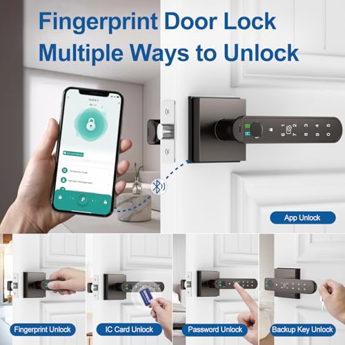 BIWIBON Fingerprint Door Lock 5 in 1 Finger Print Door Knob with Smart APPFingerprintIC CardsPasswordBackup Keys Smart Door Knob with Keypad for Bedroom Office Apartment Starry Grey - Image 3