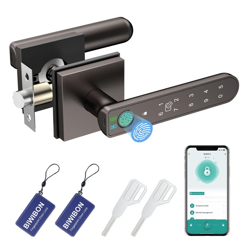 BIWIBON Fingerprint Door Lock 5 in 1 Finger Print Door Knob with Smart APPFingerprintIC CardsPasswordBackup Keys Smart Door Knob with Keypad for Bedroom Office Apartment Starry Grey - Image 2