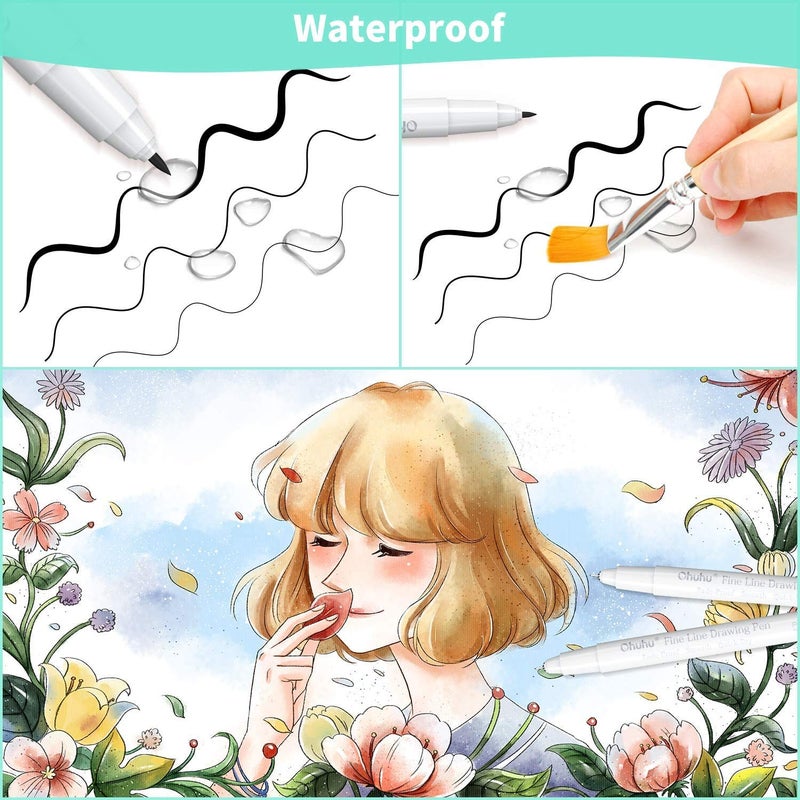 Ohuhu Fineliner Pens Micro Drawing Pens: 8-size Tips (Ultra-fine, Fine & Brush) Waterproof Pigment Black Ink for Illustration Drawing Journaling Sketching for Artist Beginners - Image 4