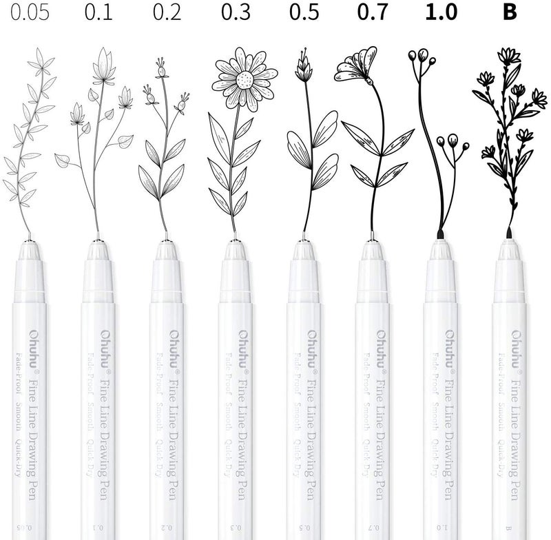 Ohuhu Fineliner Pens Micro Drawing Pens: 8-size Tips (Ultra-fine, Fine & Brush) Waterproof Pigment Black Ink for Illustration Drawing Journaling Sketching for Artist Beginners - Image 3