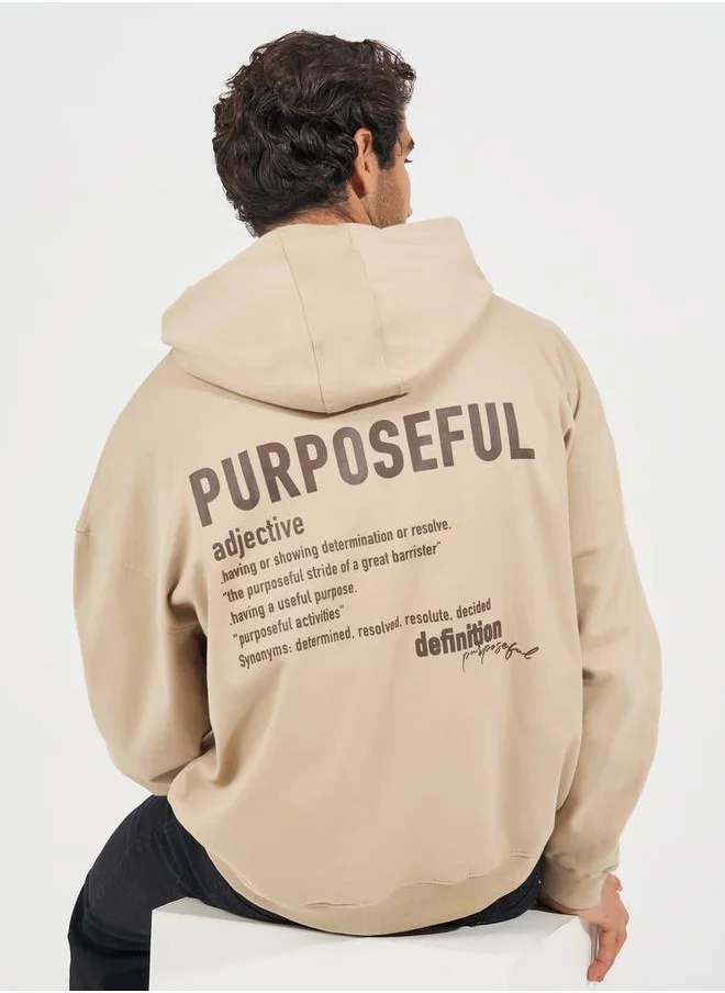 Styli Back Slogan Print Oversized Fleece Hoodie