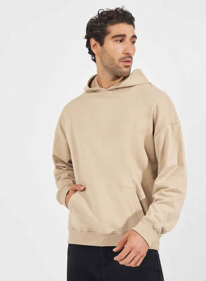 Styli Back Slogan Print Oversized Fleece Hoodie