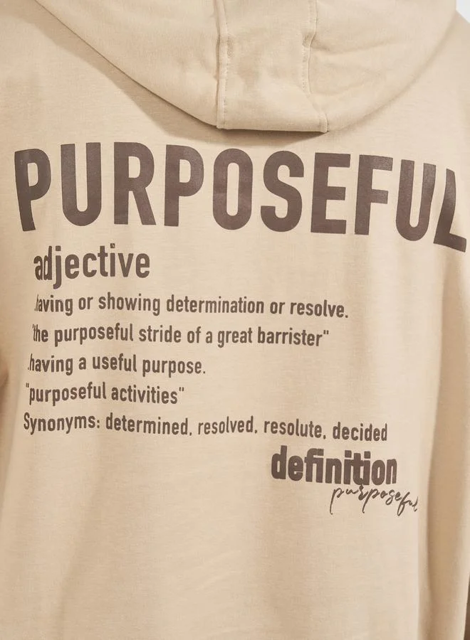 Styli Back Slogan Print Oversized Fleece Hoodie