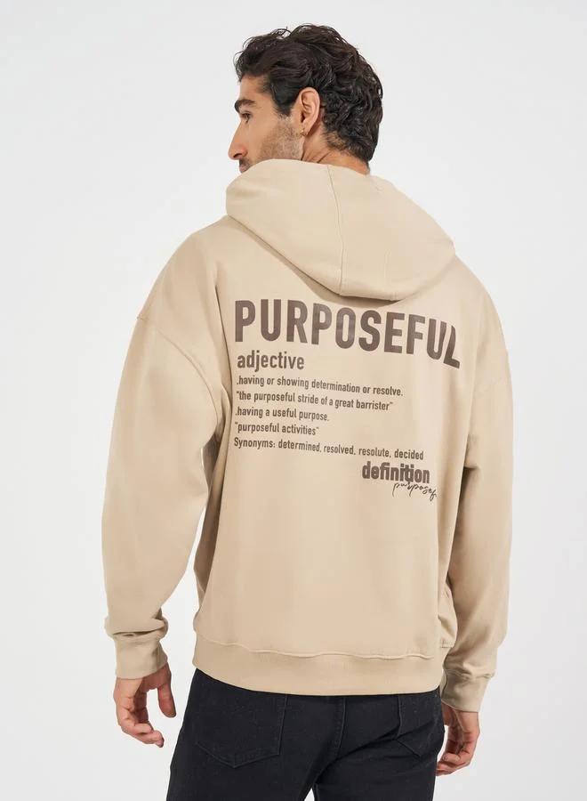 Styli Back Slogan Print Oversized Fleece Hoodie