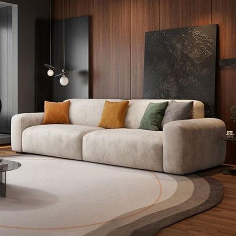 Betak Three-seater sofa, suede wood and velvet - beige - Image 1