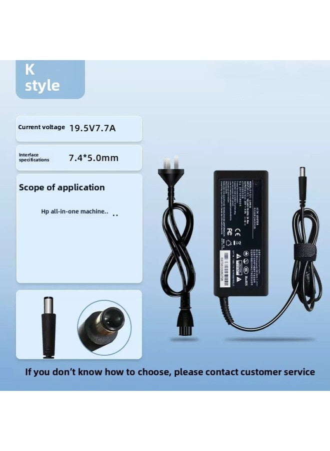 For HP Notebook Charger HP Computer Power Adapter Shadow Light Wizard Original Universal Genuine Goods-color:K Model 19.5V7.7A Large Port With Needle 7.4*5.0 Interface 150W