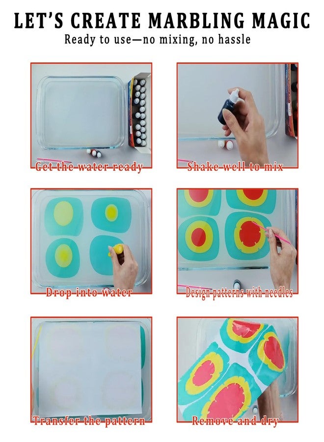 JAJADO 27 Pcs Water Marbling Paint Kit, Water Paint Marbling Ink & Turkish Marble Pattern Acrylic Pouring Floating Paint Art & Crafts Gifts for Christmas, Halloween, Birthday - Image 5
