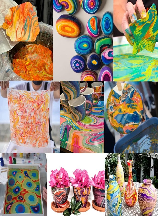 JAJADO 27 Pcs Water Marbling Paint Kit, Water Paint Marbling Ink & Turkish Marble Pattern Acrylic Pouring Floating Paint Art & Crafts Gifts for Christmas, Halloween, Birthday - Image 2