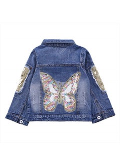 Peacolate 3-10Years Little Big Girls Spring Autumn Embroidered Paillette Sequins Butterfly Denim Jacket Kid's Top (Butterfly,9-10Years)  - Image 1