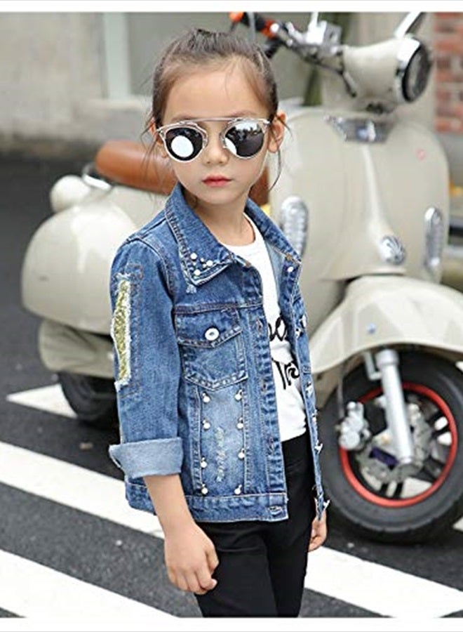 Peacolate 3-10Years Little Big Girls Spring Autumn Embroidered Paillette Sequins Butterfly Denim Jacket Kid's Top (Butterfly,9-10Years) - Image 4