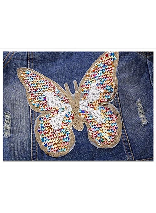 Peacolate 3-10Years Little Big Girls Spring Autumn Embroidered Paillette Sequins Butterfly Denim Jacket Kid's Top (Butterfly,9-10Years) - Image 5