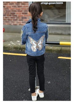 Peacolate 3-10Years Little Big Girls Spring Autumn Embroidered Paillette Sequins Butterfly Denim Jacket Kid's Top (Butterfly,9-10Years)  - Image 3