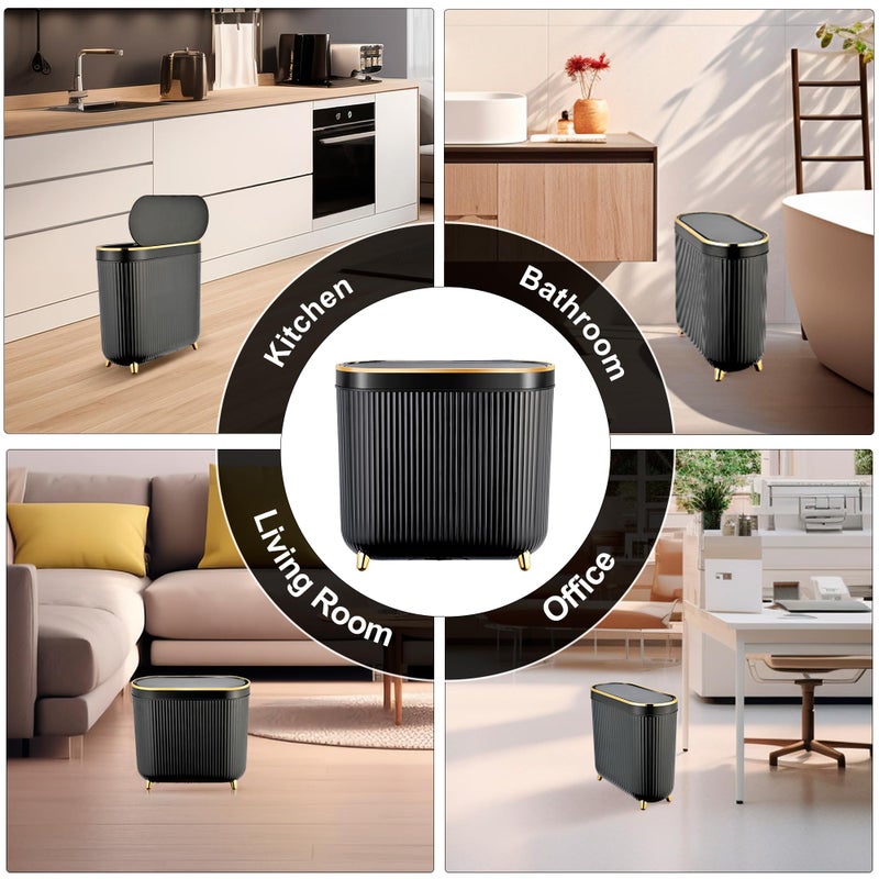 Supteron Bathroom Trash Can with Lid 3.1 Gallon Narrow Trash Can Small Plastic Trash Bin 12 Liter Rectangular Plastic Garbage Can with Press Type Lid for Bedroom Bathroom - Image 5