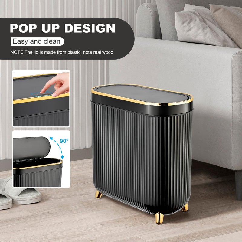 Supteron Bathroom Trash Can with Lid 3.1 Gallon Narrow Trash Can Small Plastic Trash Bin 12 Liter Rectangular Plastic Garbage Can with Press Type Lid for Bedroom Bathroom - Image 4
