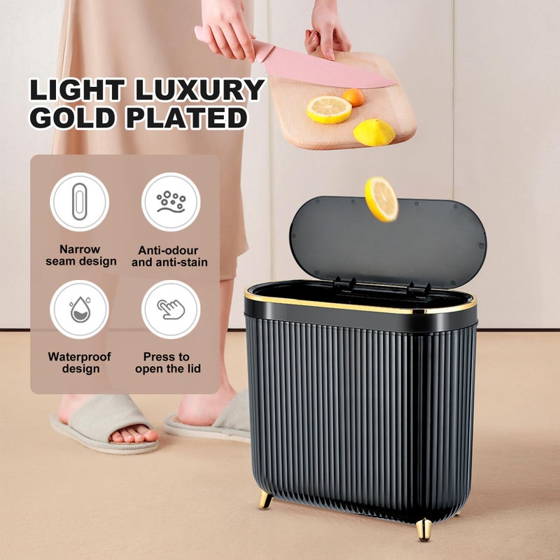 Supteron Bathroom Trash Can with Lid 3.1 Gallon Narrow Trash Can Small Plastic Trash Bin 12 Liter Rectangular Plastic Garbage Can with Press Type Lid for Bedroom Bathroom - Image 3
