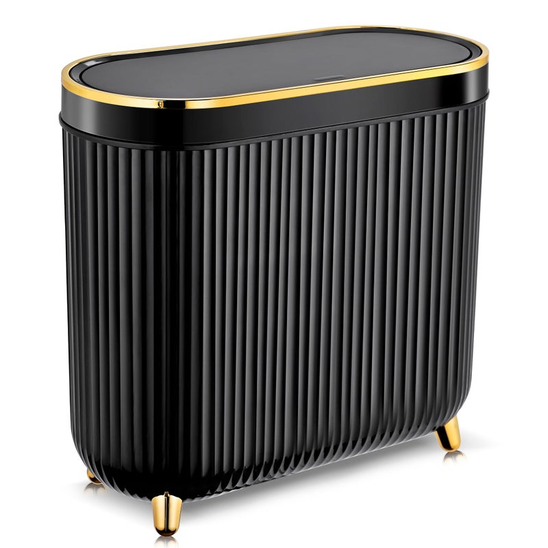 Supteron Bathroom Trash Can with Lid 3.1 Gallon Narrow Trash Can Small Plastic Trash Bin 12 Liter Rectangular Plastic Garbage Can with Press Type Lid for Bedroom Bathroom - Image 1
