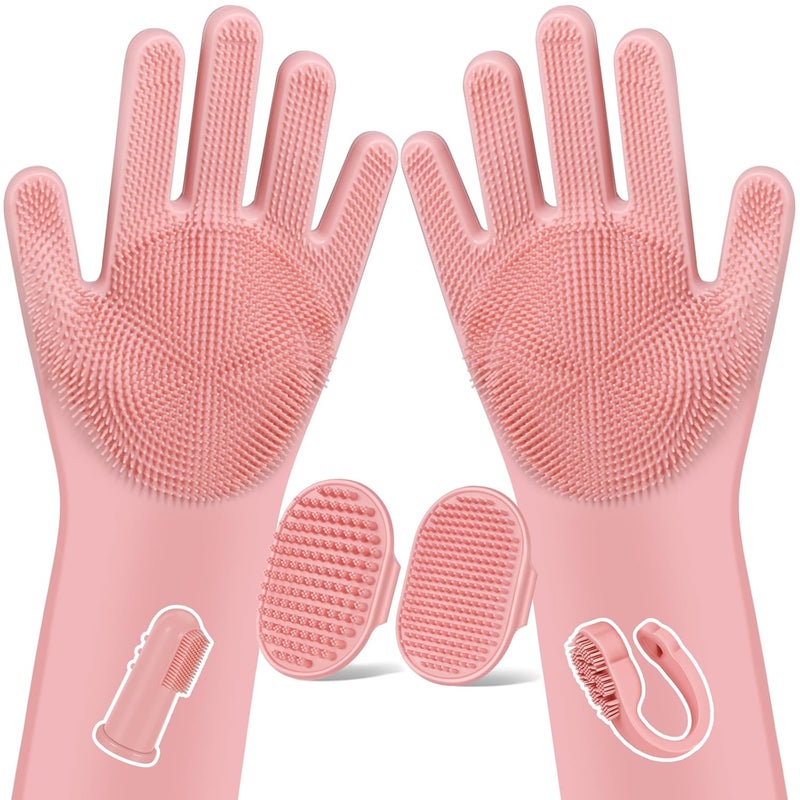 Augwind 6PCS Pet Grooming Kit for Dogs,Cats and Horses | Dog Washing Gloves | Dog Bath Brush | Dog Bath Gloves | Dog Shampoo Brush | Pet Grooming Gloves | Dog Bath Supplies (Light Pink) - Image 1