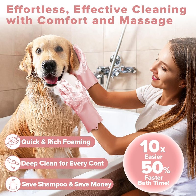 Augwind 6PCS Pet Grooming Kit for Dogs,Cats and Horses | Dog Washing Gloves | Dog Bath Brush | Dog Bath Gloves | Dog Shampoo Brush | Pet Grooming Gloves | Dog Bath Supplies (Light Pink) - Image 2