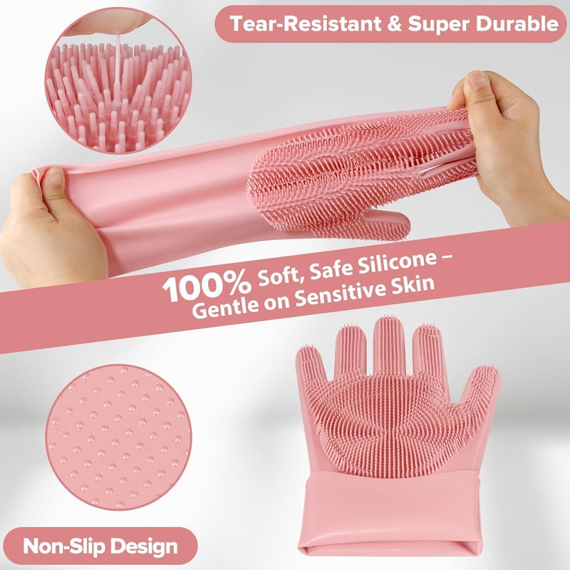 Augwind 6PCS Pet Grooming Kit for Dogs,Cats and Horses | Dog Washing Gloves | Dog Bath Brush | Dog Bath Gloves | Dog Shampoo Brush | Pet Grooming Gloves | Dog Bath Supplies (Light Pink) - Image 4