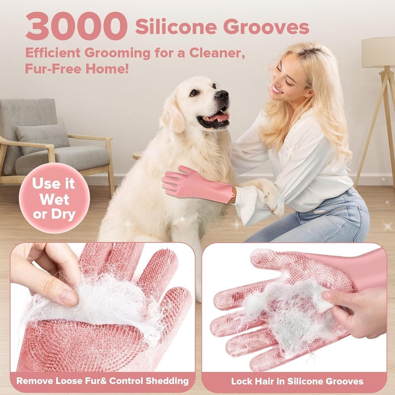 Augwind 6PCS Pet Grooming Kit for Dogs,Cats and Horses | Dog Washing Gloves | Dog Bath Brush | Dog Bath Gloves | Dog Shampoo Brush | Pet Grooming Gloves | Dog Bath Supplies (Light Pink) - Image 3