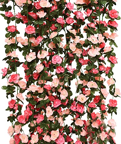 Partyjoy PARTY JOY 5pcs 41Ft Flower Garland Fake Rose Vine Artificial Flowers Hanging Rose Ivy Hanging Baskets Wedding Arch Garden Background Decor (Pink, 5) - Image 1