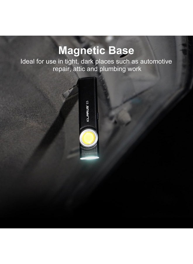 KLARUS klarus E5 Pocket Flashlight, Rechargeable EDC Flashlight, Super Slim 4.2x1x0.3inch, 600 Lumens, USB-C Port, IPX4, Dual Light Source with Magnetic Base, Hat & Clothes Clip - Black  - Image 4