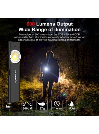 klarus E5 Pocket Flashlight, Rechargeable EDC Flashlight, Super Slim 4.2x1x0.3inch, 600 Lumens, USB-C Port, IPX4, Dual Light Source with Magnetic Base, Hat & Clothes Clip - Black - pzsku/ZFEDC1CB3CF97D13C5A4BZ/45/1747980127/b1f69059-5046-43fb-8c7d-698788ffb369